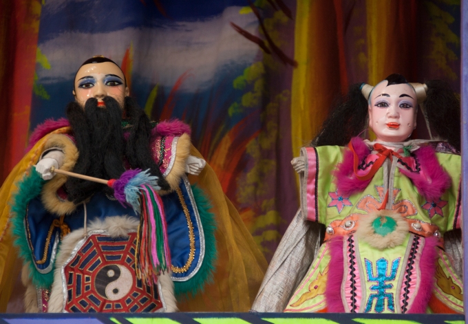 Close Up of Two Puppets from the Puppet Show