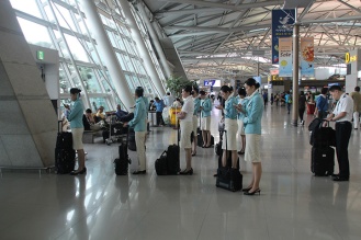 Korean Air Stewards Waiting to Leave