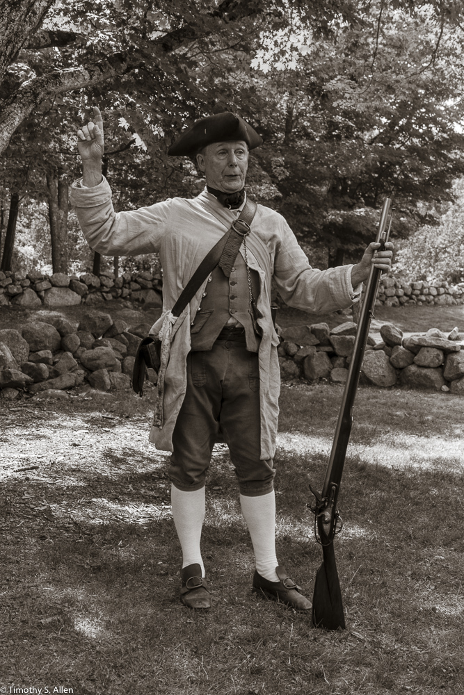 Ed Wilder, a National Park employee in 1775 period clothing outside the Hartwell Tavern, Lincoln, MA. August 29, 2015