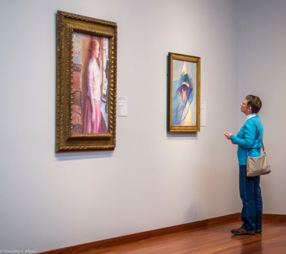 Left to Right Childe Hassam - Easter Morning (Portrait at a New York Window) and Edmund Charles Tarbell - The Blue Veil - Fine Arts Museum of San Francisco - De Young - California, U.S.A. February 18, 2015