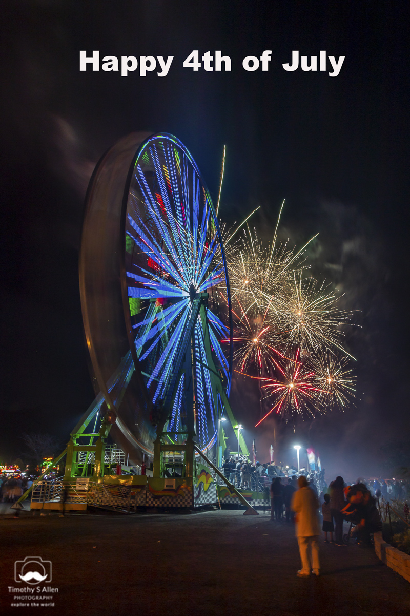 Nightly Fireworks at the Marin County Fair. The Ferris Wheel is part of the Butler Amusements midway rides. San Rafael, CA, U.S.A. July 2, 2018